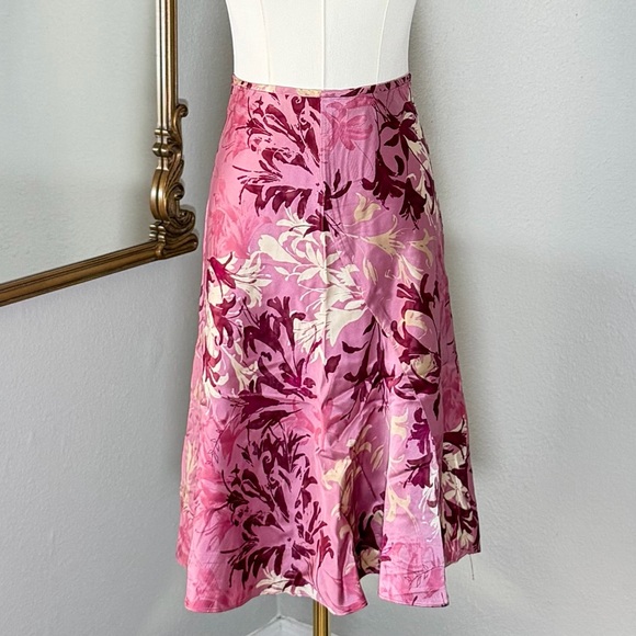 VTG 90s INC Silk Floral Midi Skirt 8P Fairycore Cottagecore Pink Coquette Mesh - Picture 2 of 7